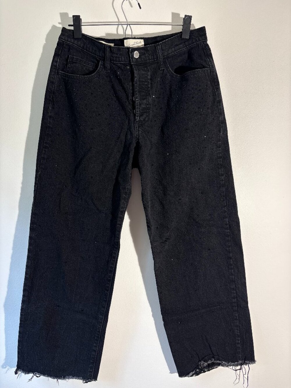 Universal Thread 90s Baggy Jeans Womens 10R Black Rhinestone Embellished Raw Hem